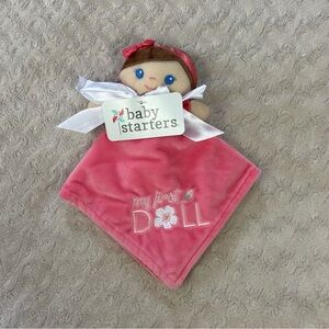 Baby Starters My First Doll Lovey Security Blanket Pink White Flower Blue Eyes